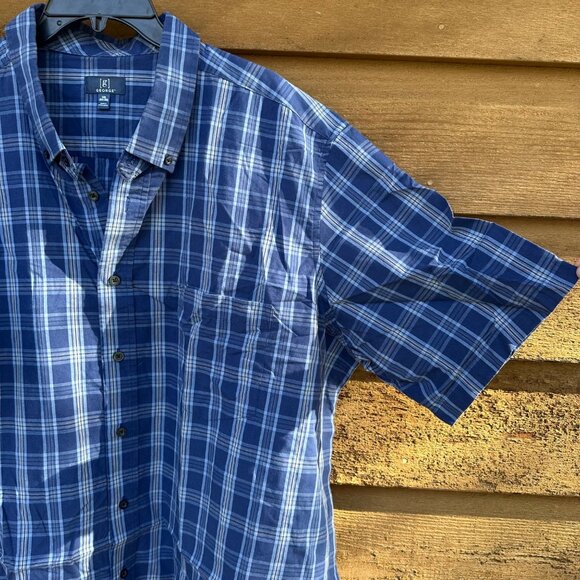 George Blue Plaid Button Down Short Sleeve Mens Shirt Size 3XL - Picture 3 of 10
